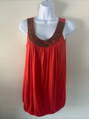Grace Burnt Orange Embellished Scoop Neck Tank